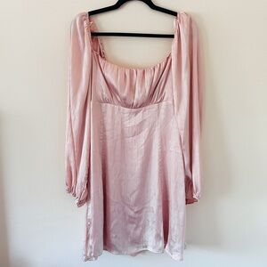 Astr the Label Pink Babydoll Long Sleeve Square Neck Satin Mini Barbie Dress